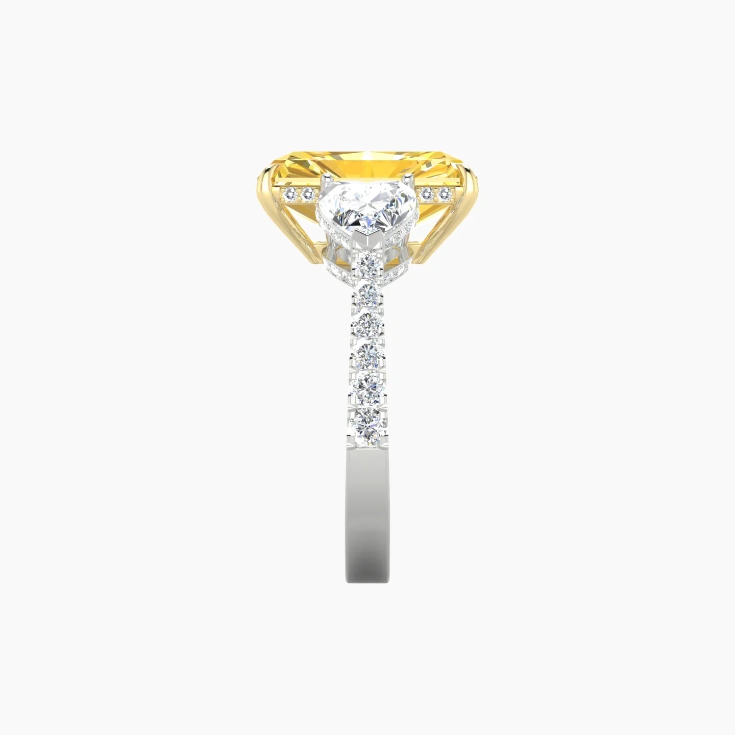 Heart Trilogy with Reverse Shank | 18k White & Yellow Gold 5 ct Radiant Cut Ring