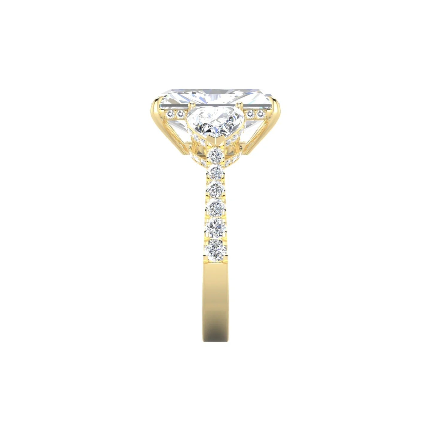 Heart Trilogy with Reverse Shank | 18k Yellow Gold 5 ct Radiant Cut Ring