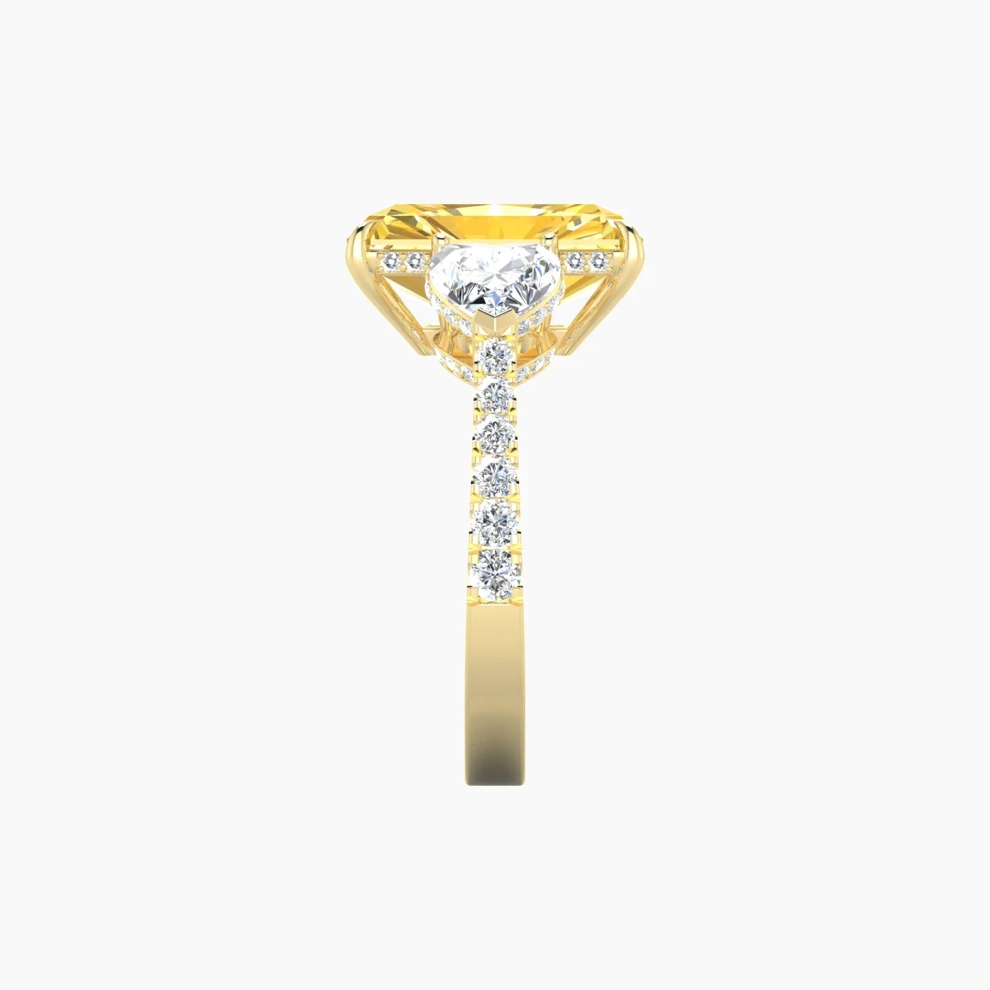 Heart Trilogy with Reverse Shank | 18k Yellow Gold 5 ct Radiant Cut Ring