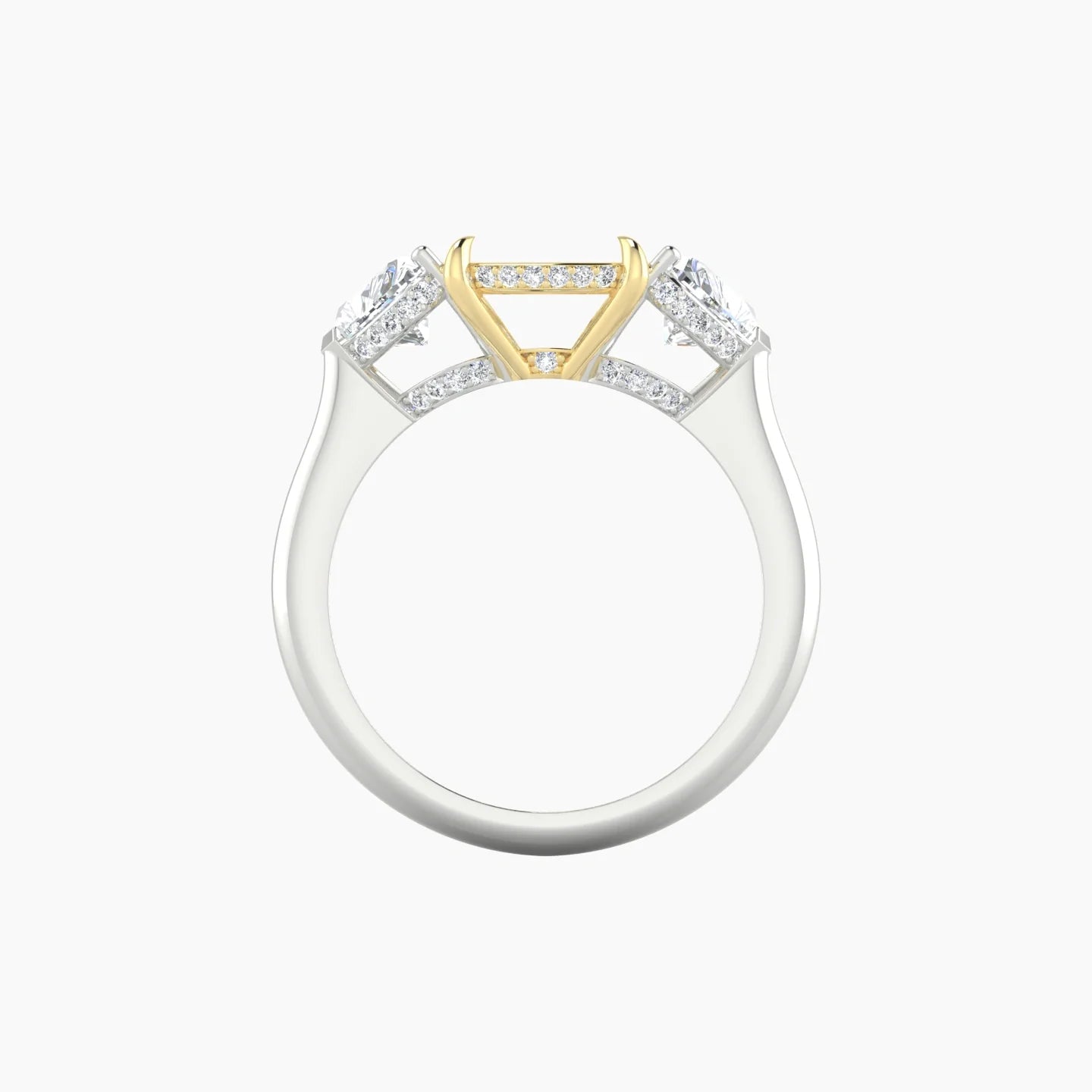 Heart Trilogy | 18k White & Yellow Gold 5-7.99 ct Cushion Cut Ring Setting
