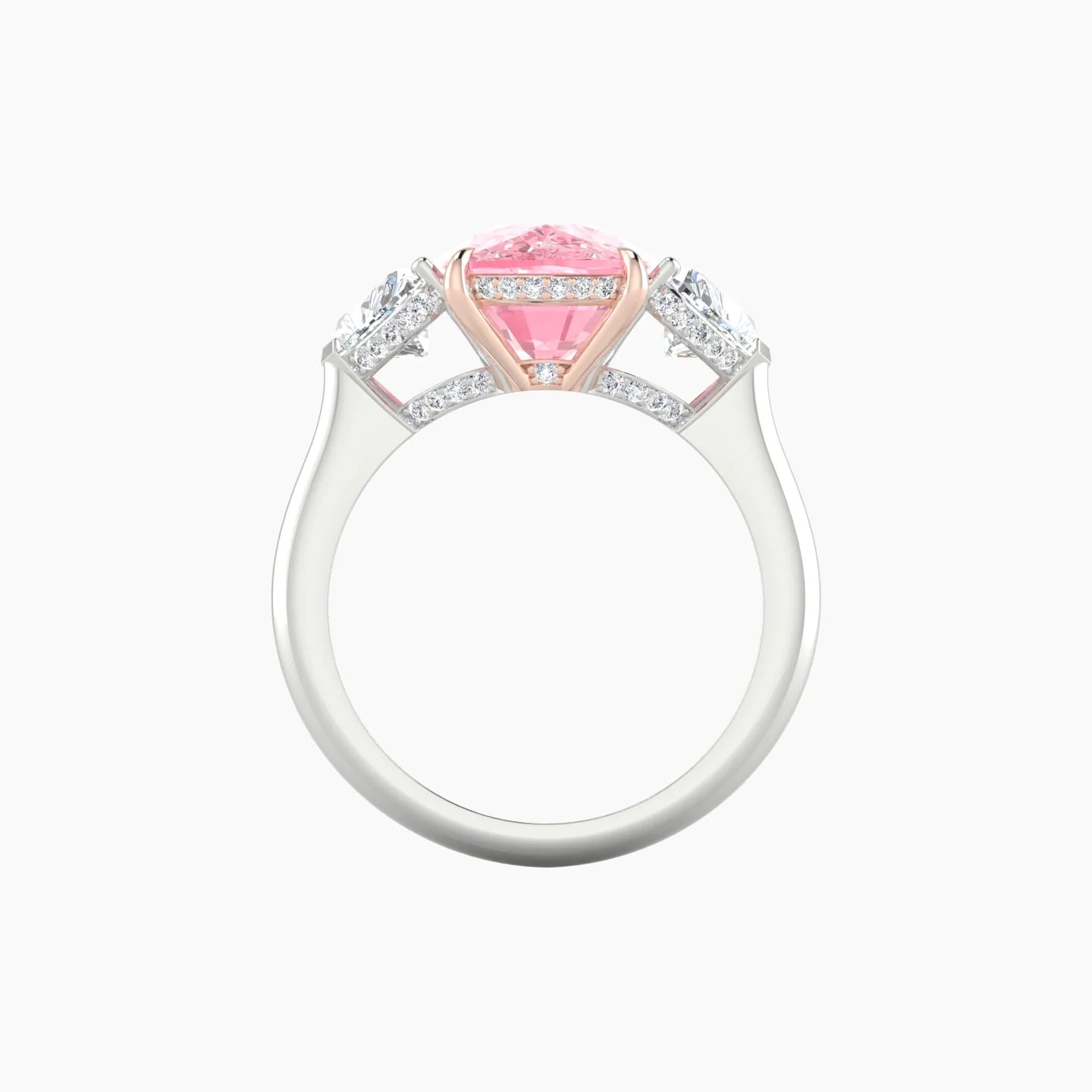 Heart Trilogy | 18k White & Rose Gold 5 ct Cushion Cut Ring