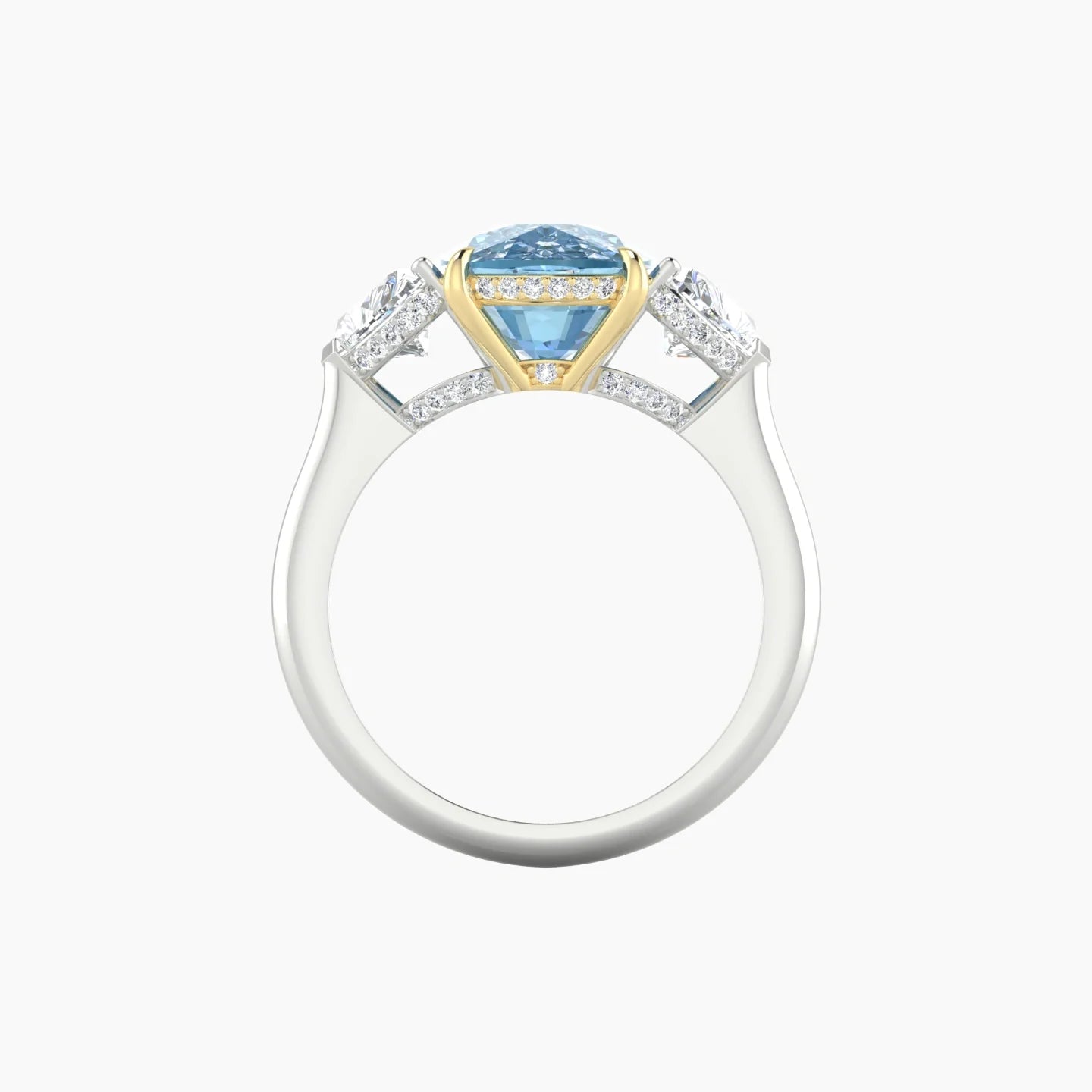 Heart Trilogy | 18k White & Yellow Gold 5 ct Cushion Cut Ring