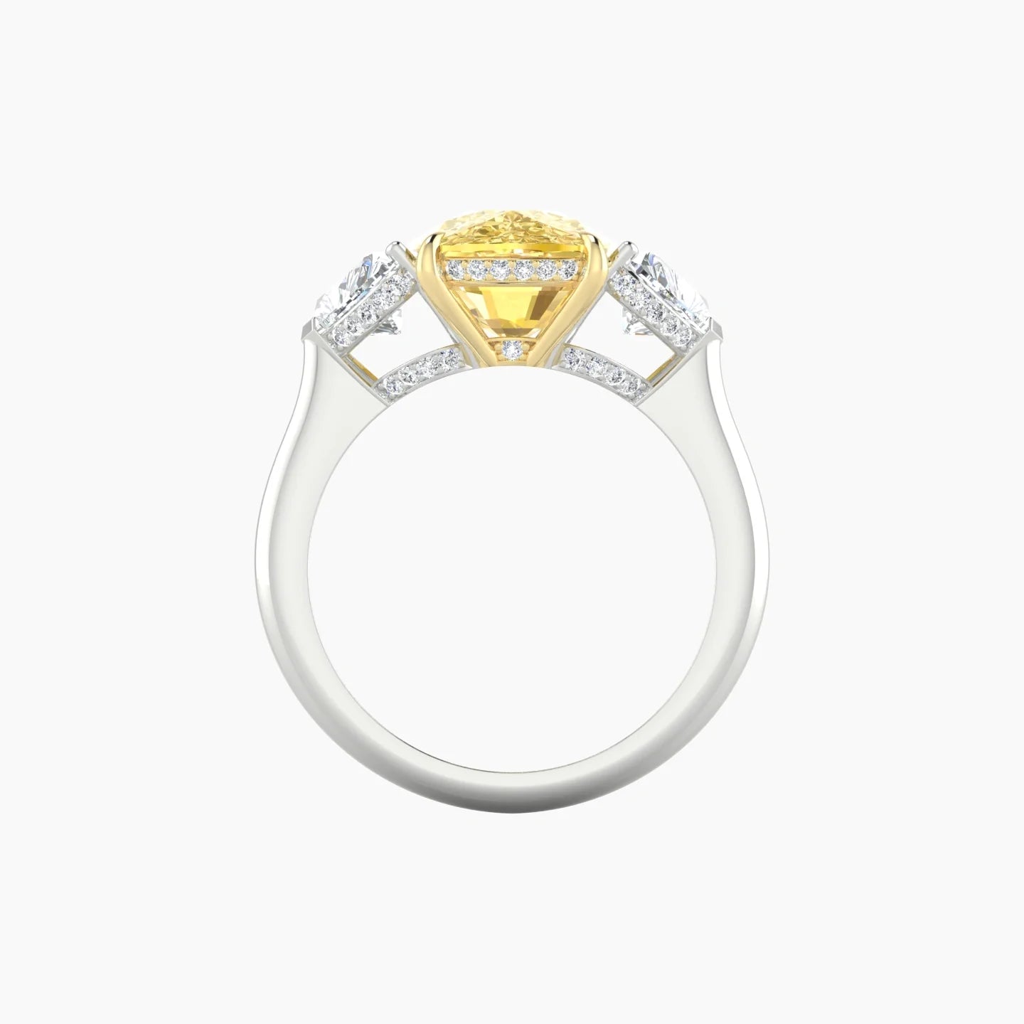 Heart Trilogy | 18k White & Yellow Gold 5 ct Cushion Cut Ring