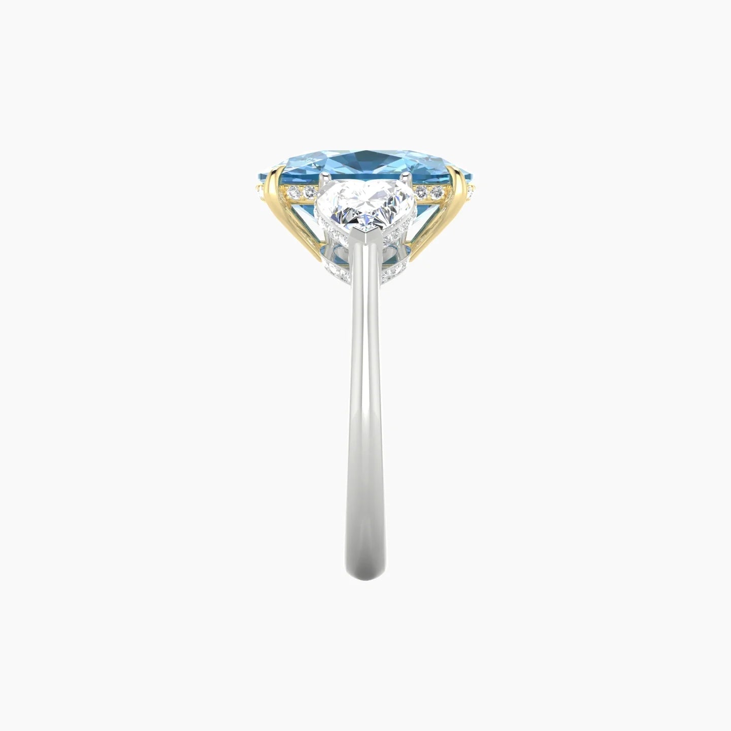 Heart Trilogy | 18k White & Yellow Gold 5 ct Cushion Cut Ring