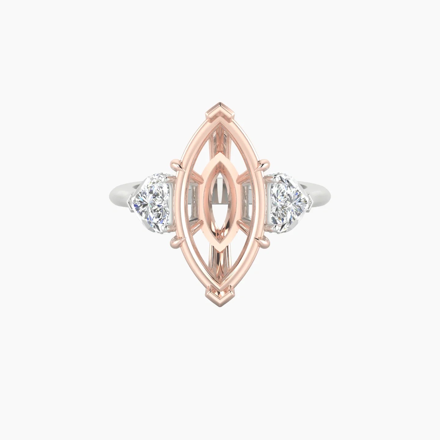 Heart Trilogy | 18k White & Rose Gold 5-7.99 ct Marquise Cut Ring Setting