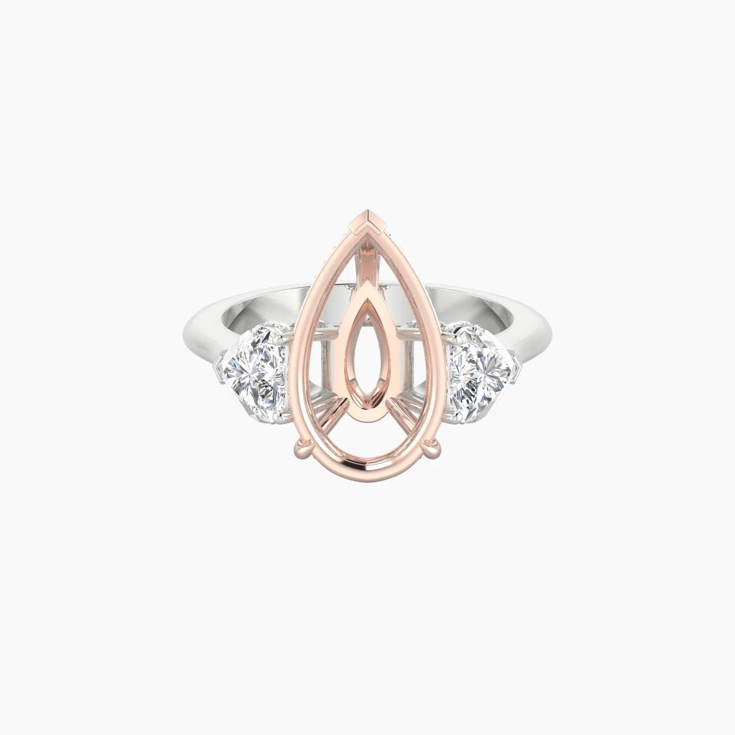 Heart Trilogy | 18k White & Rose Gold 5-7.99 ct Pear Cut Ring Setting