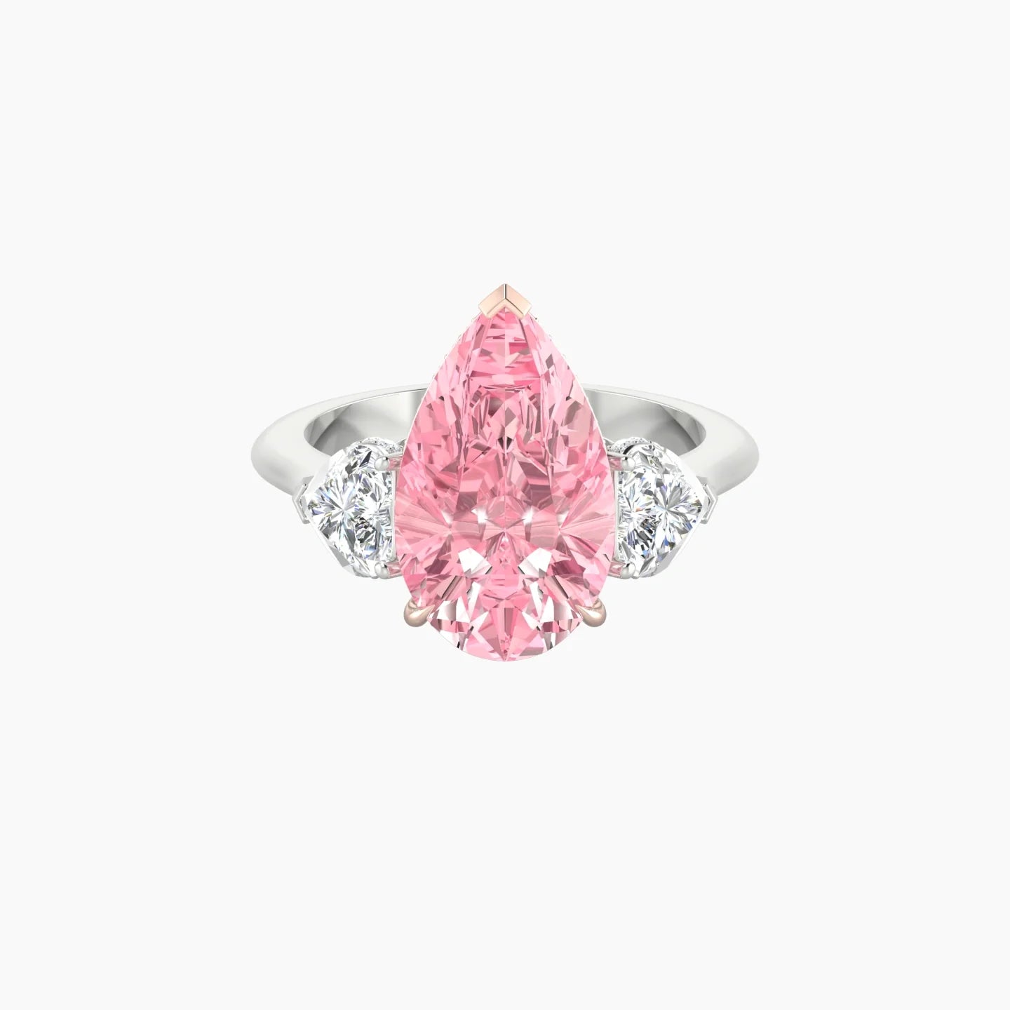Intricate Heart Trilogy | 18k White & Rose Gold 5 ct Pear Pink Lab Diamond Ring