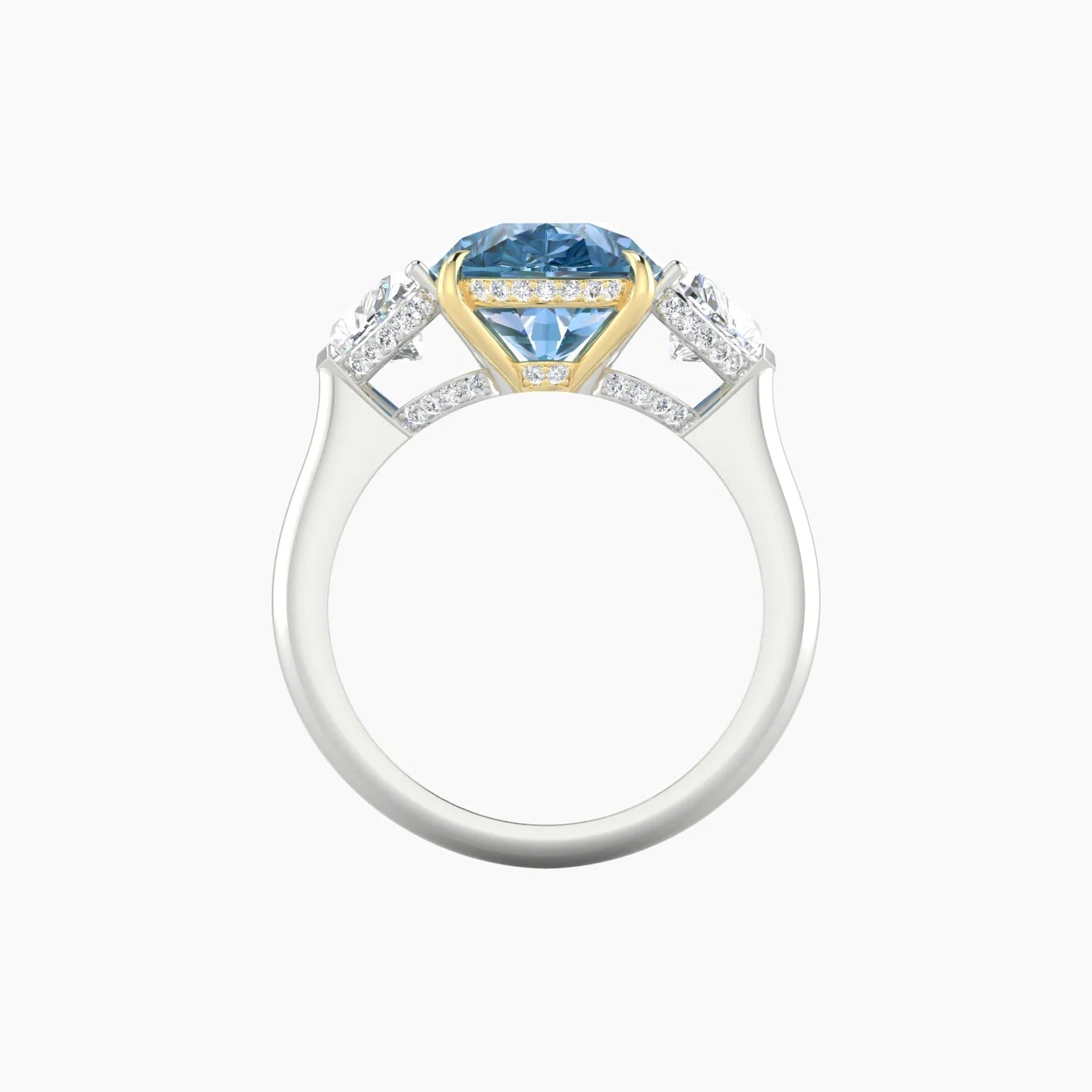 Intricate Heart Trilogy | 18k White & Yellow Gold 5 ct Pear Blue Lab Diamond Ring