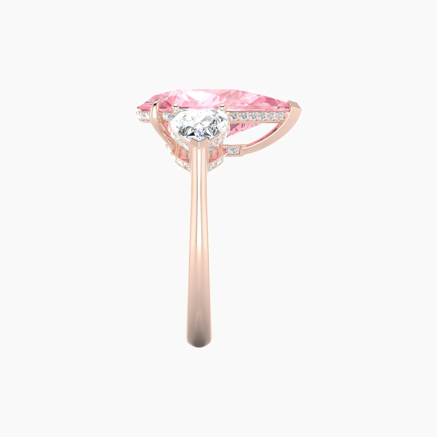 Intricate Heart Trilogy | 18k Rose Gold 5 ct Pear Pink Lab Diamond Ring