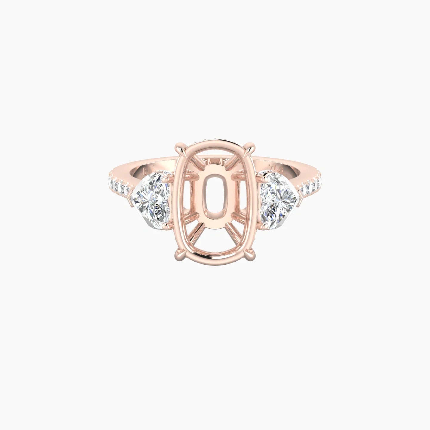 Heart Trilogy with Straight Shank | 18k Rose Gold 5-7.99 ct Cushion Cut Ring Setting