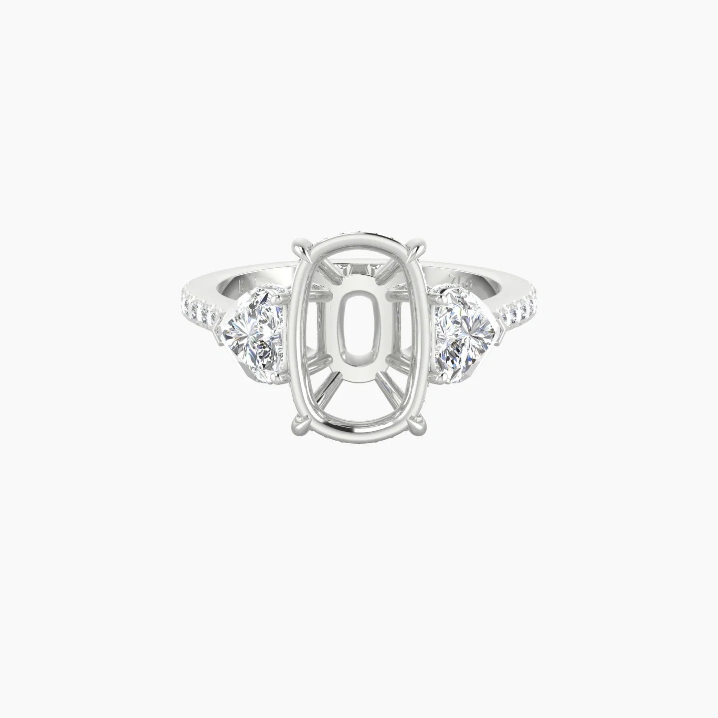 Heart Trilogy with Straight Shank | 18k White Gold 5-7.99 ct Cushion Cut Ring Setting