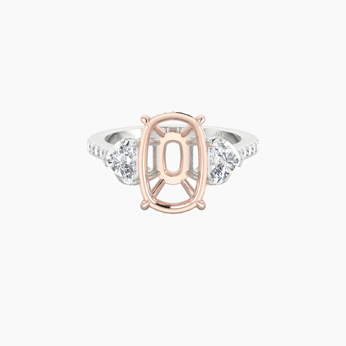 Heart Trilogy with Straight Shank | 18k White & Rose Gold 5-7.99 ct Cushion Cut Ring Setting