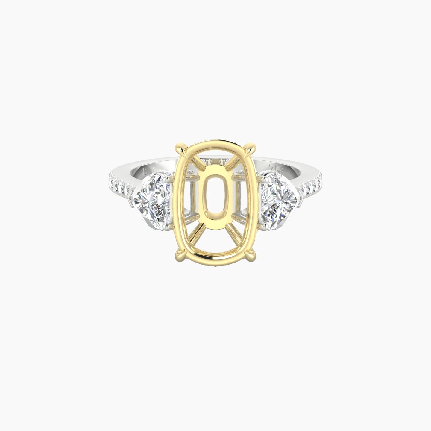 Heart Trilogy with Straight Shank | 18k White & Yellow Gold 5-7.99 ct Cushion Cut Ring Setting