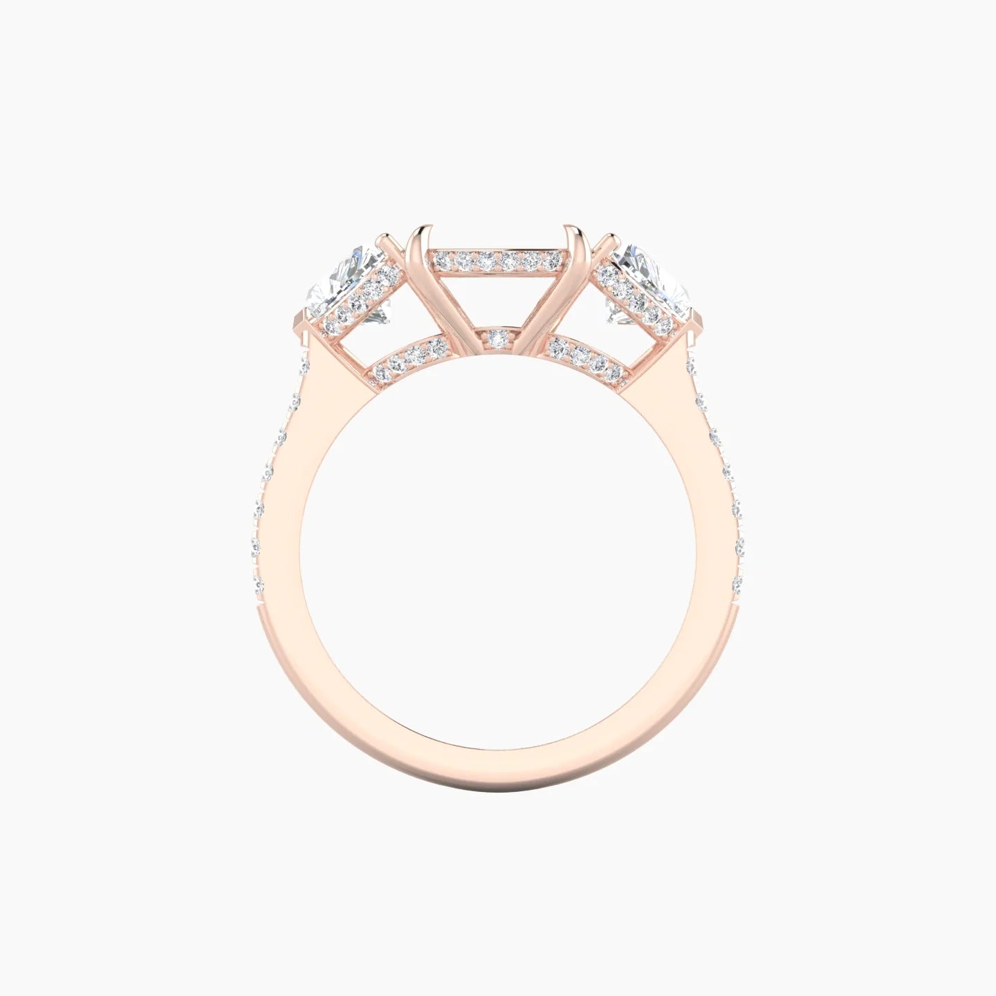 Heart Trilogy with Straight Shank | 18k Rose Gold 5-7.99 ct Cushion Cut Ring Setting