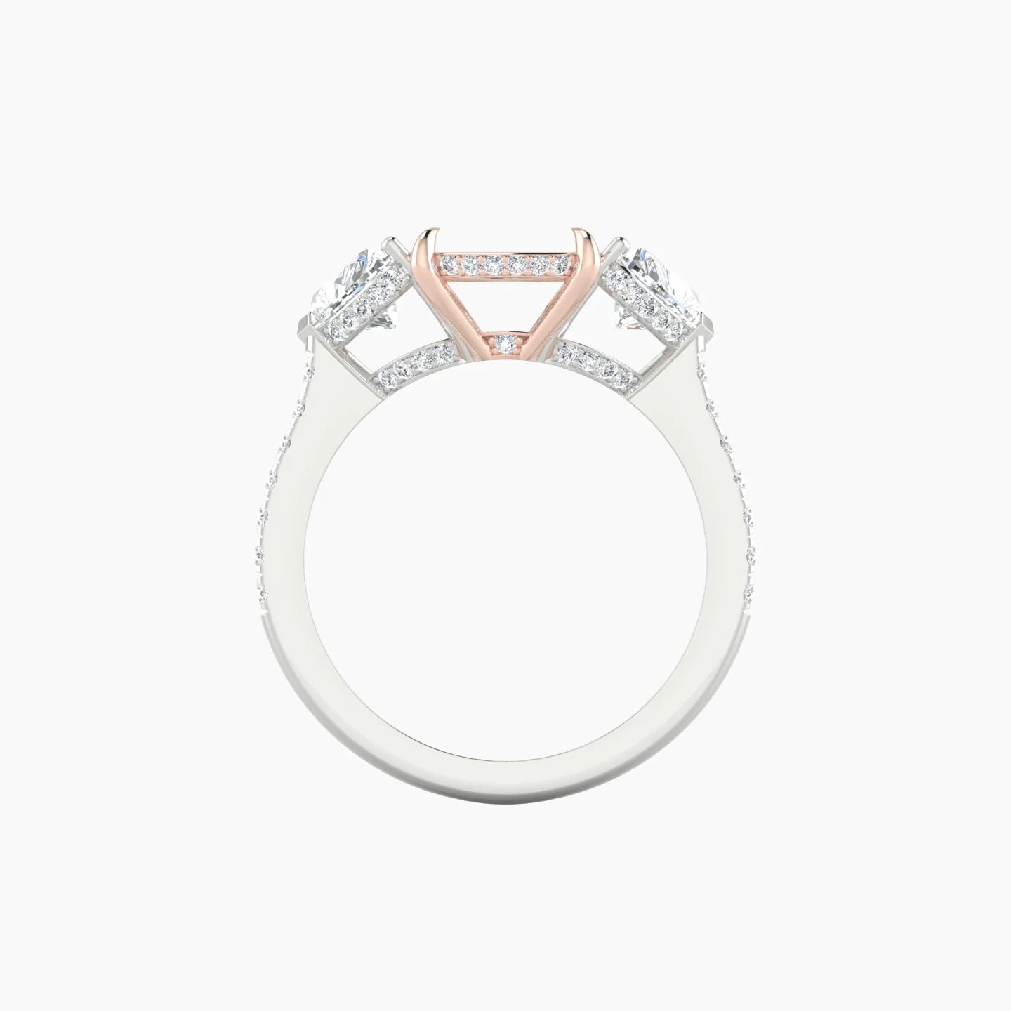Heart Trilogy with Straight Shank | 18k White & Rose Gold 5-7.99 ct Cushion Cut Ring Setting