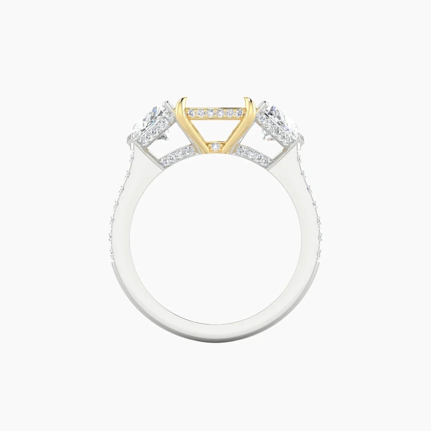 Heart Trilogy with Straight Shank | 18k White & Yellow Gold 5-7.99 ct Cushion Cut Ring Setting
