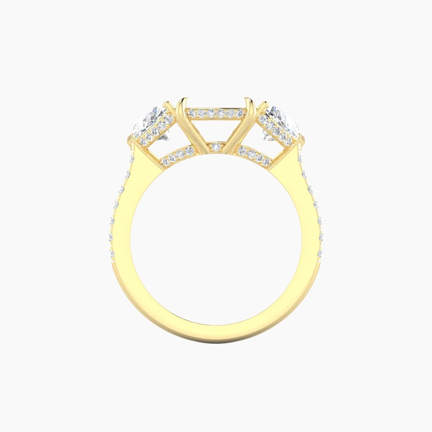 Heart Trilogy with Straight Shank | 18k Yellow Gold 5-7.99 ct Cushion Cut Ring Setting