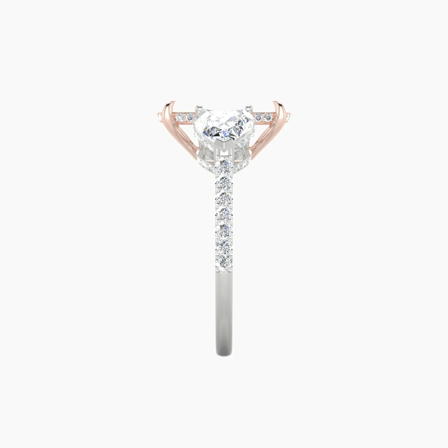 Heart Trilogy with Straight Shank | 18k White & Rose Gold 5-7.99 ct Cushion Cut Ring Setting