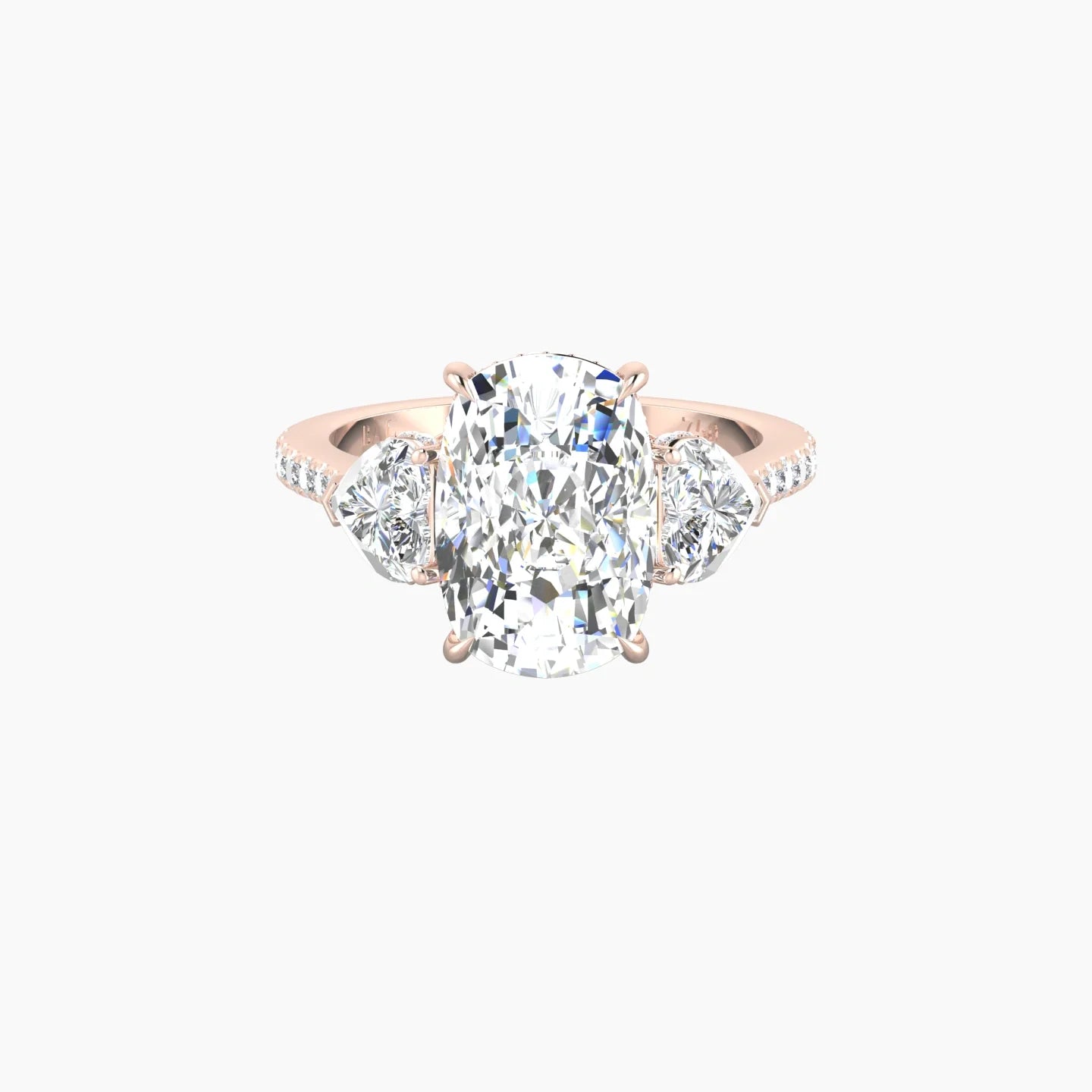 Intricate Heart Trilogy with Straight Shank | 18k Rose Gold 5 ct Cushion White Lab Diamond Ring