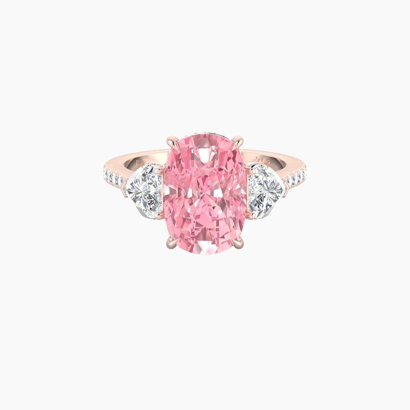 Heart Trilogy with Straight Shank | 18k Rose Gold 5 ct Cushion Cut Ring