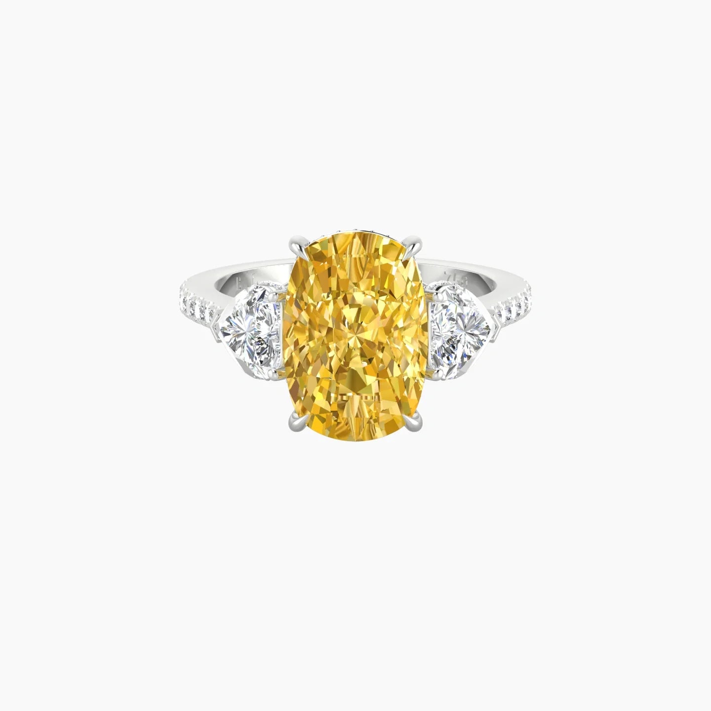 Heart Trilogy with Straight Shank | 18k White Gold 5 ct Cushion Cut Ring