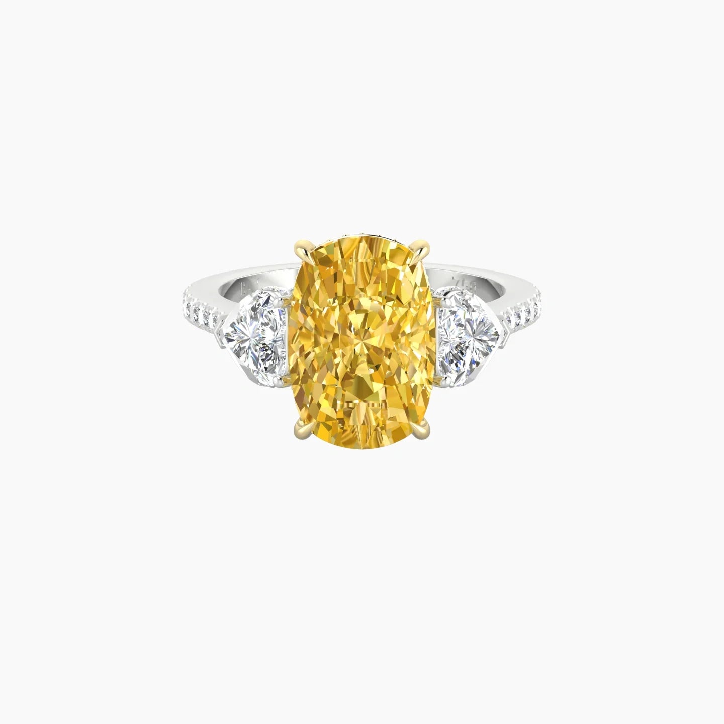 Heart Trilogy with Straight Shank | 18k White & Yellow Gold 5 ct Cushion Cut Ring
