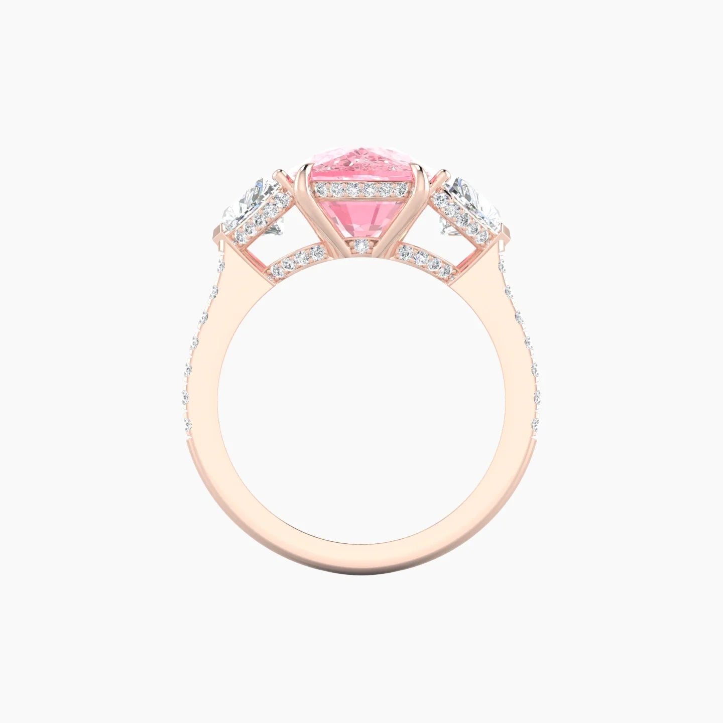 Heart Trilogy with Straight Shank | 18k Rose Gold 5 ct Cushion Cut Ring