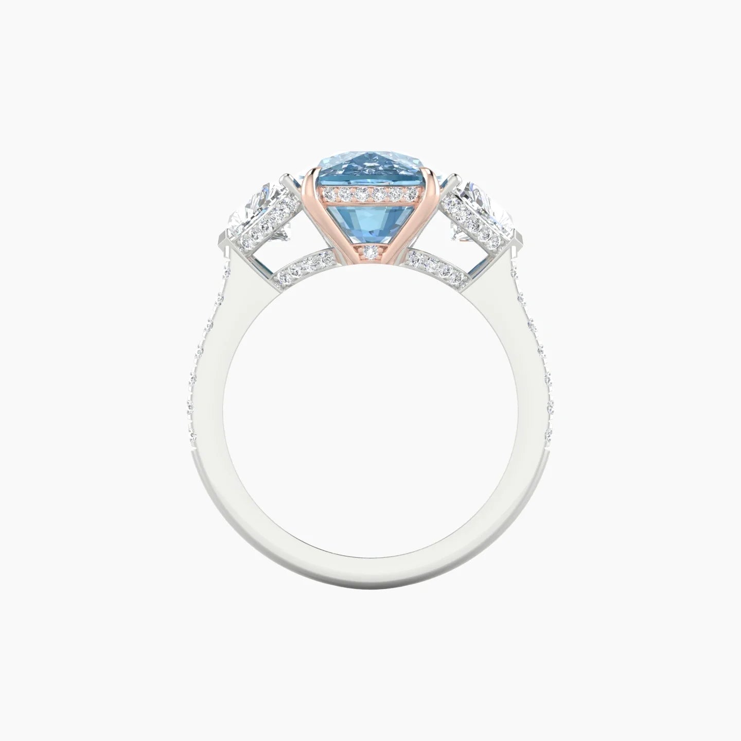 Heart Trilogy with Straight Shank | 18k White & Rose Gold 5 ct Cushion Cut Ring