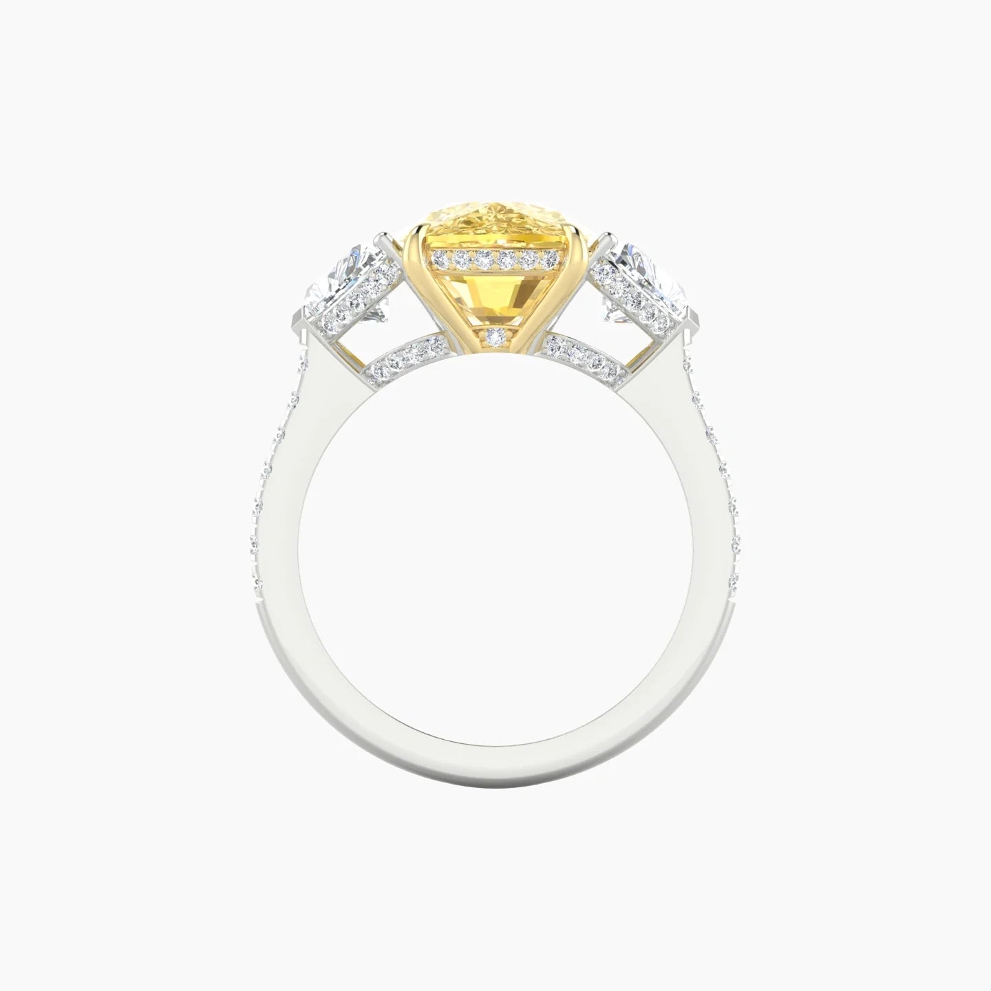 Heart Trilogy with Straight Shank | 18k White & Yellow Gold 5 ct Cushion Cut Ring