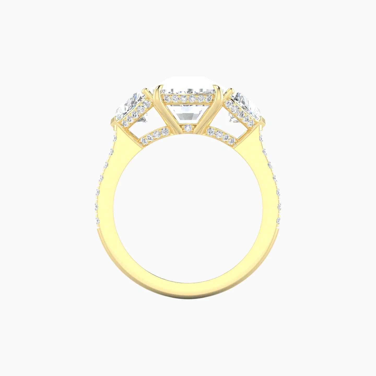 Intricate Heart Trilogy with Straight Shank | 18k Yellow Gold 5 ct Cushion White Lab Diamond Ring