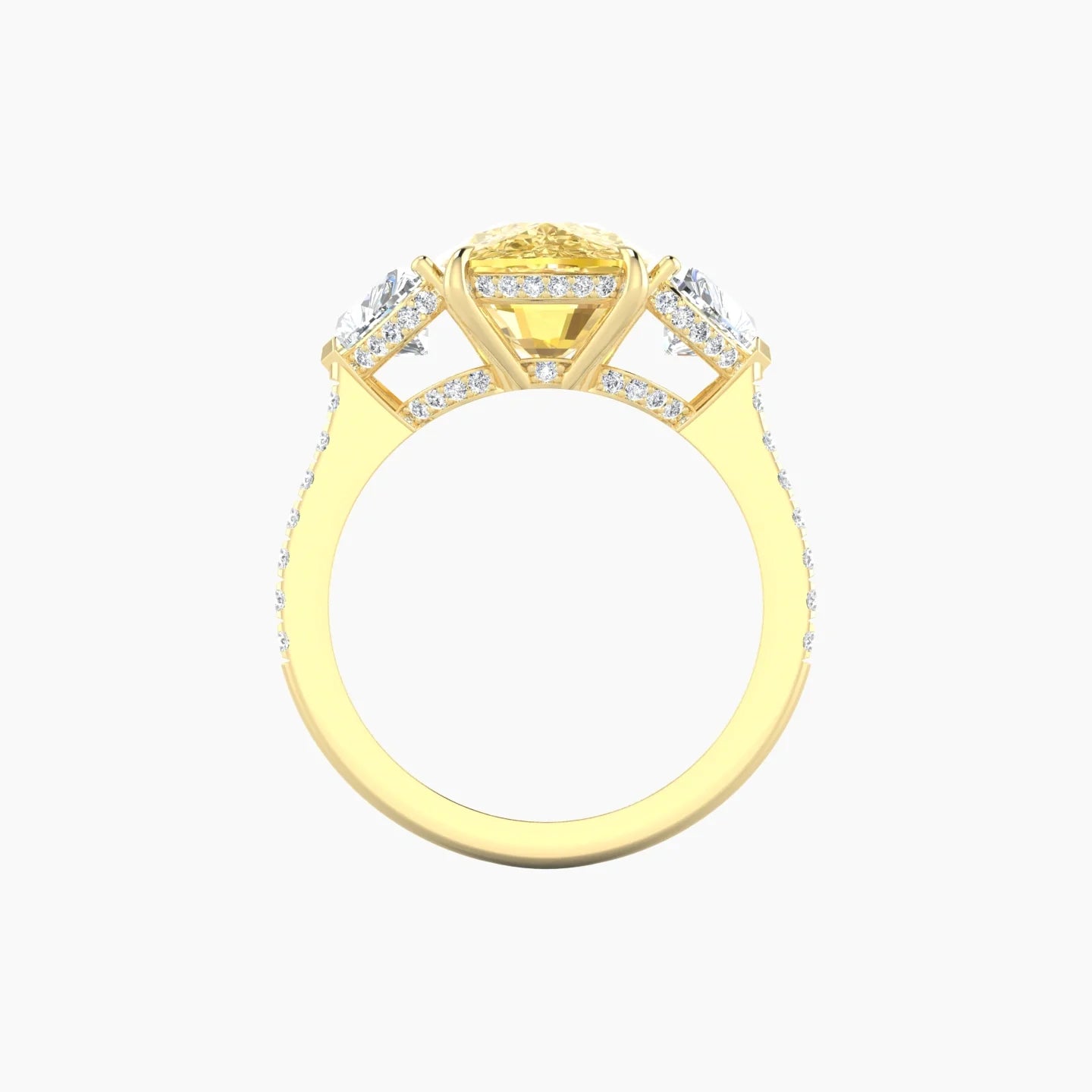 Heart Trilogy with Straight Shank | 18k Yellow Gold 5 ct Cushion Cut Ring