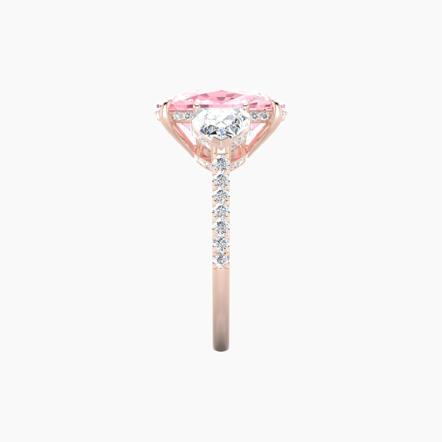 Heart Trilogy with Straight Shank | 18k Rose Gold 5 ct Cushion Cut Ring
