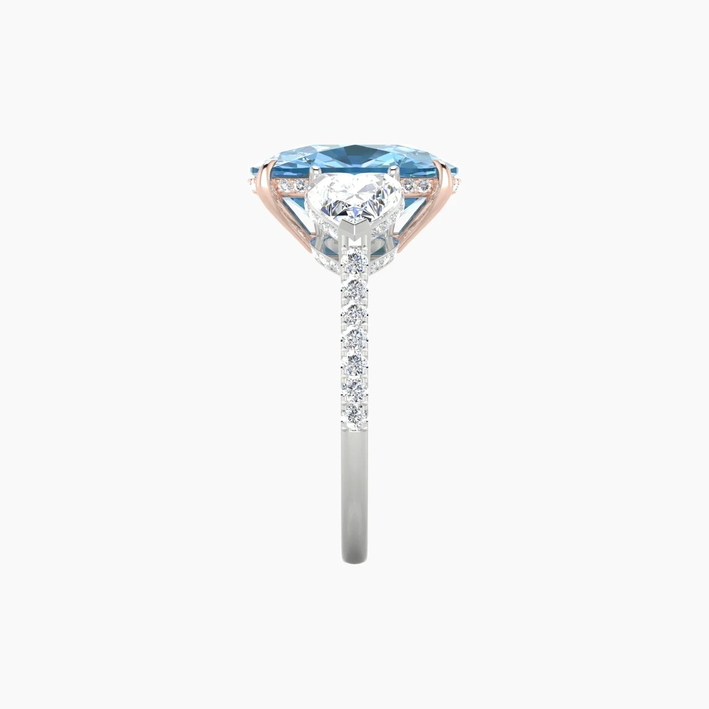 Heart Trilogy with Straight Shank | 18k White & Rose Gold 5 ct Cushion Cut Ring