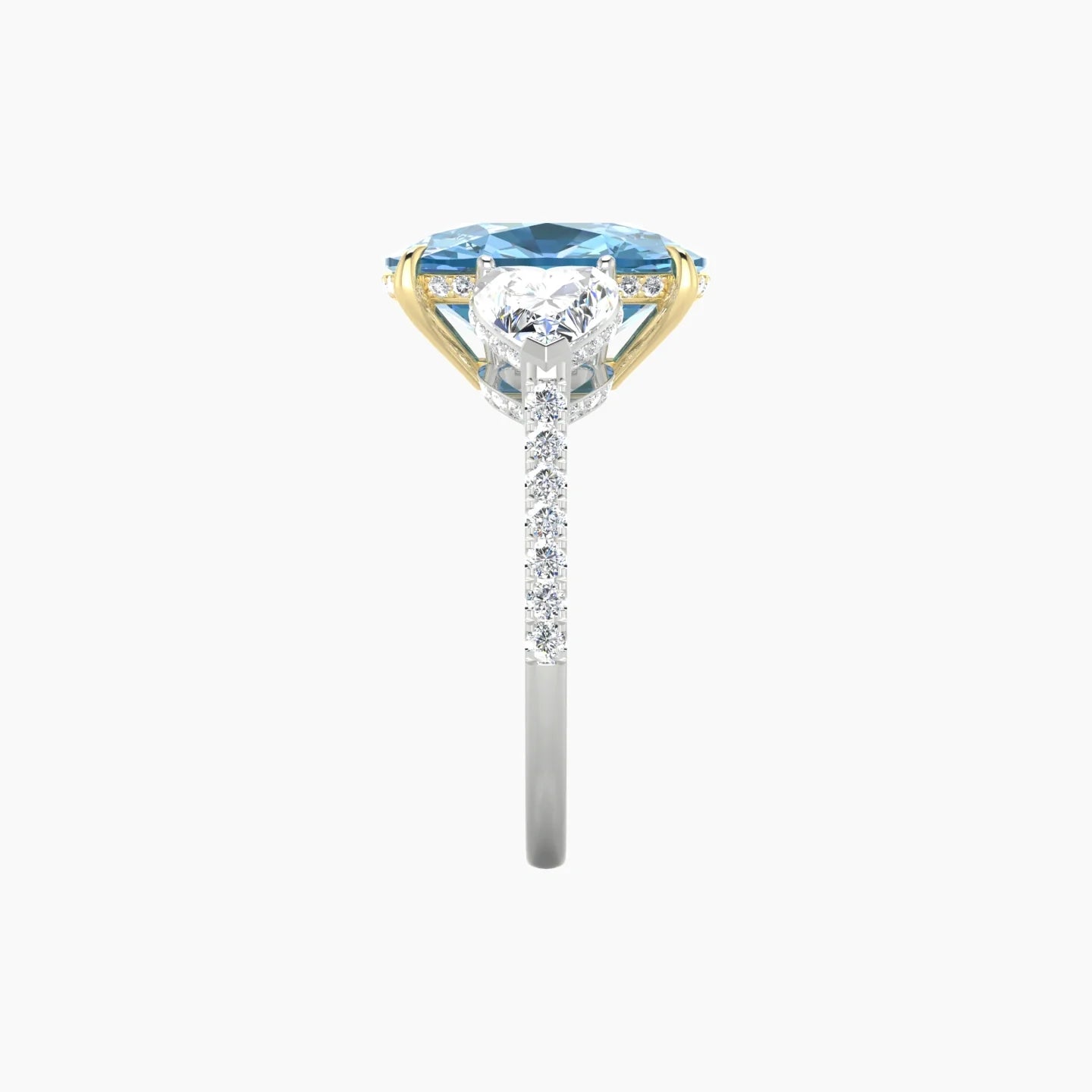 Heart Trilogy with Straight Shank | 18k White & Yellow Gold 5 ct Cushion Cut Ring