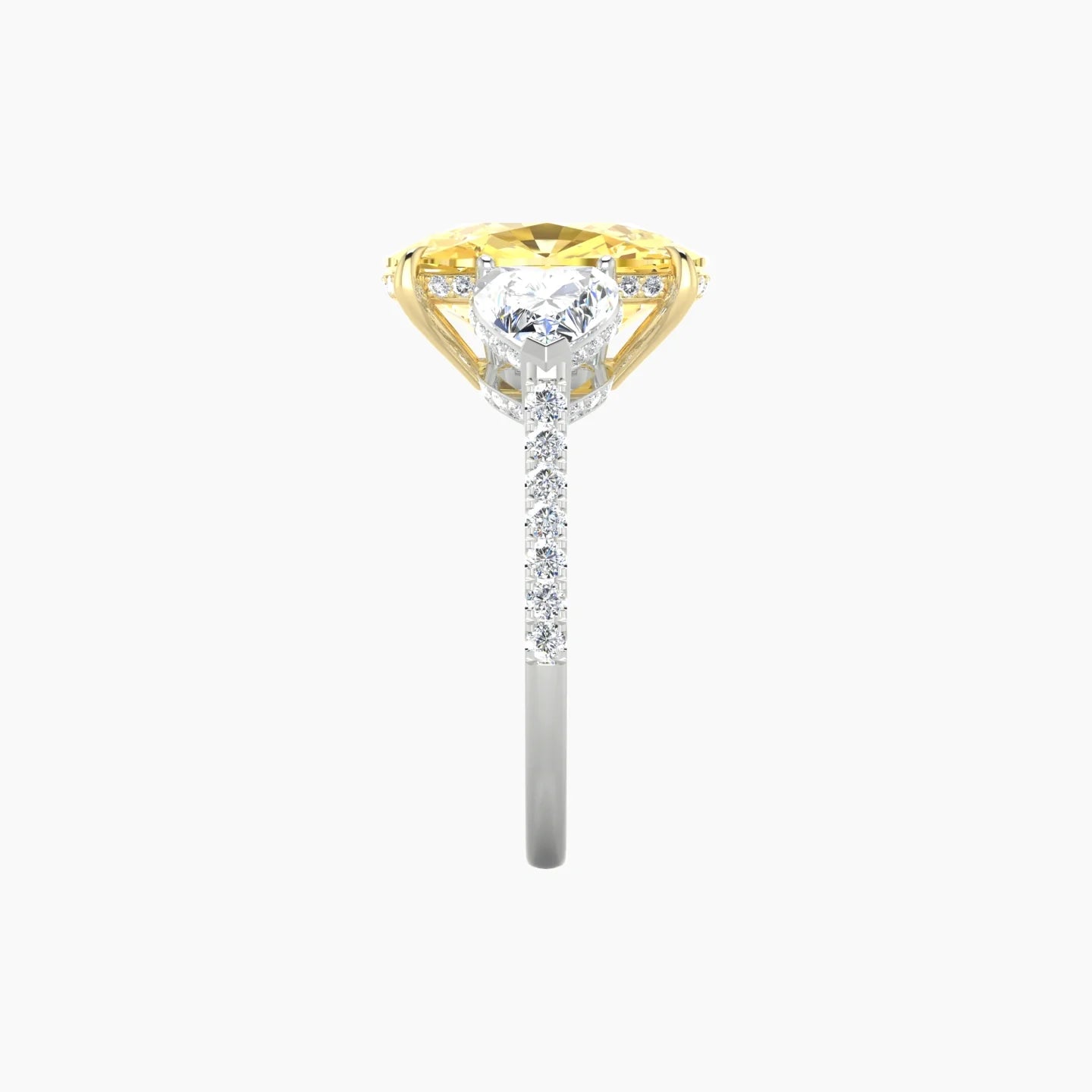 Heart Trilogy with Straight Shank | 18k White & Yellow Gold 5 ct Cushion Cut Ring