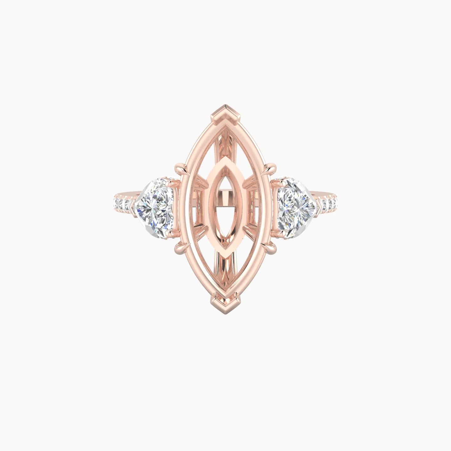 Heart Trilogy with Straight Shank | 18k Rose Gold 5-7.99 ct Marquise Cut Ring Setting