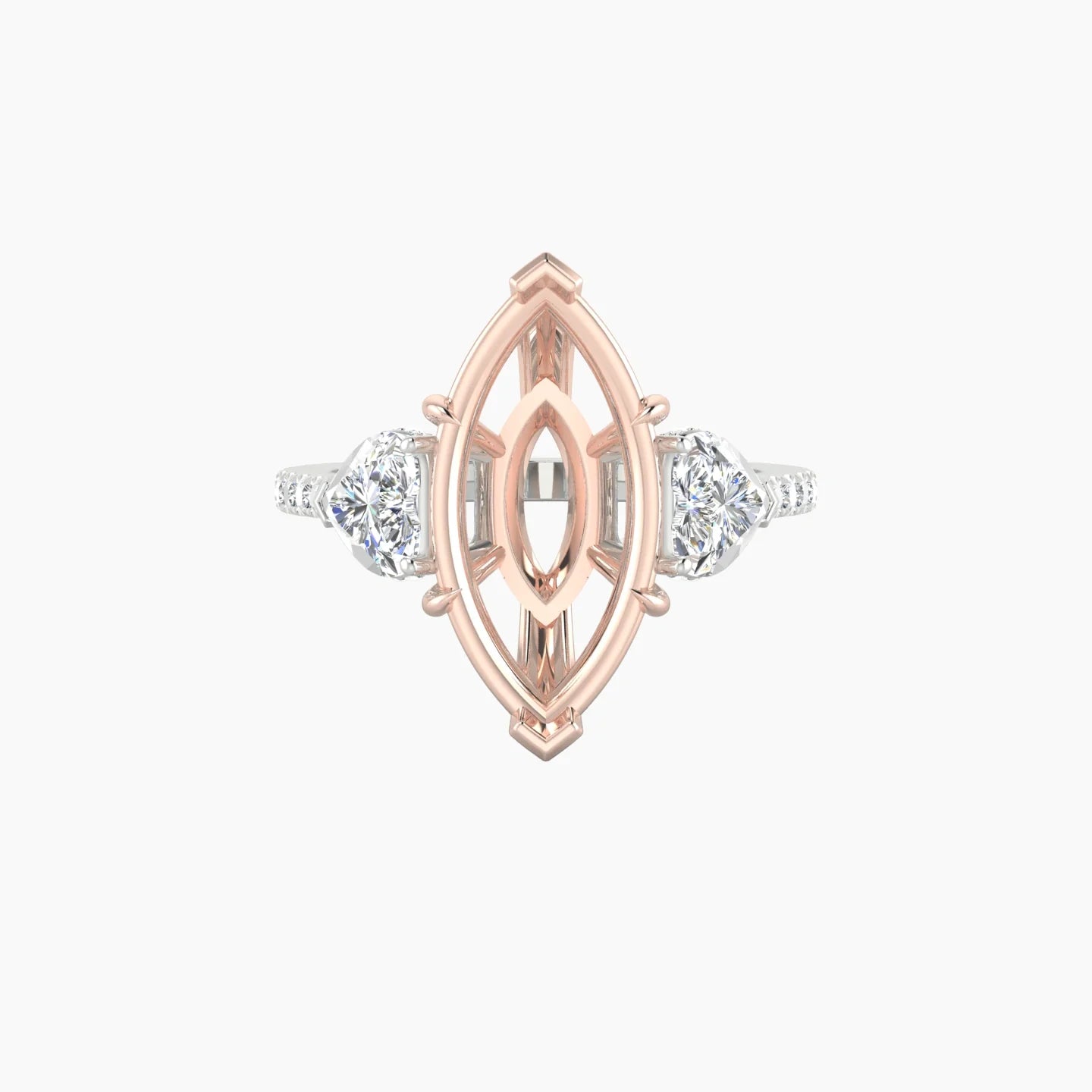 Heart Trilogy with Straight Shank | 18k White & Rose Gold 5-7.99 ct Marquise Cut Ring Setting