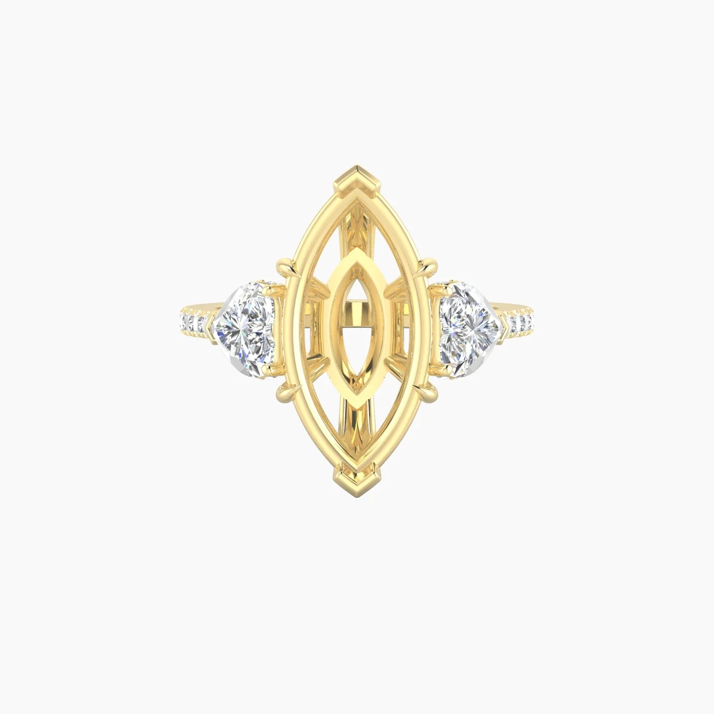 Heart Trilogy with Straight Shank | 18k Yellow Gold 5-7.99 ct Marquise Cut Ring Setting