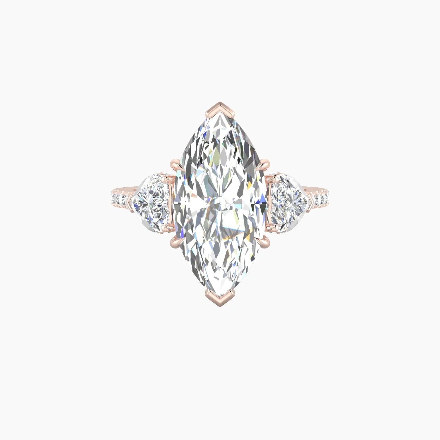 Intricate Heart Trilogy with Straight Shank | 18k Rose Gold 5 ct Marquise White Lab Diamond Ring