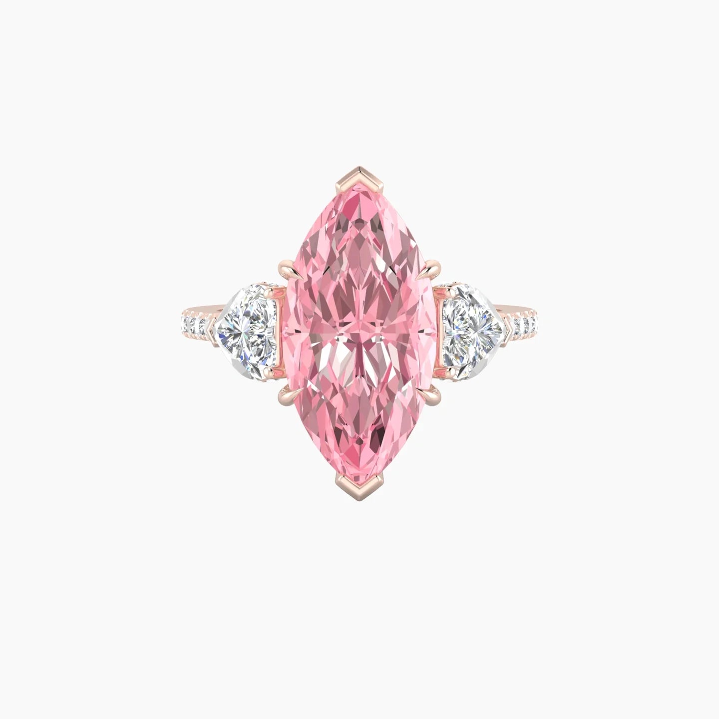 Heart Trilogy with Straight Shank | 18k Rose Gold 5 ct Marquise Cut Ring