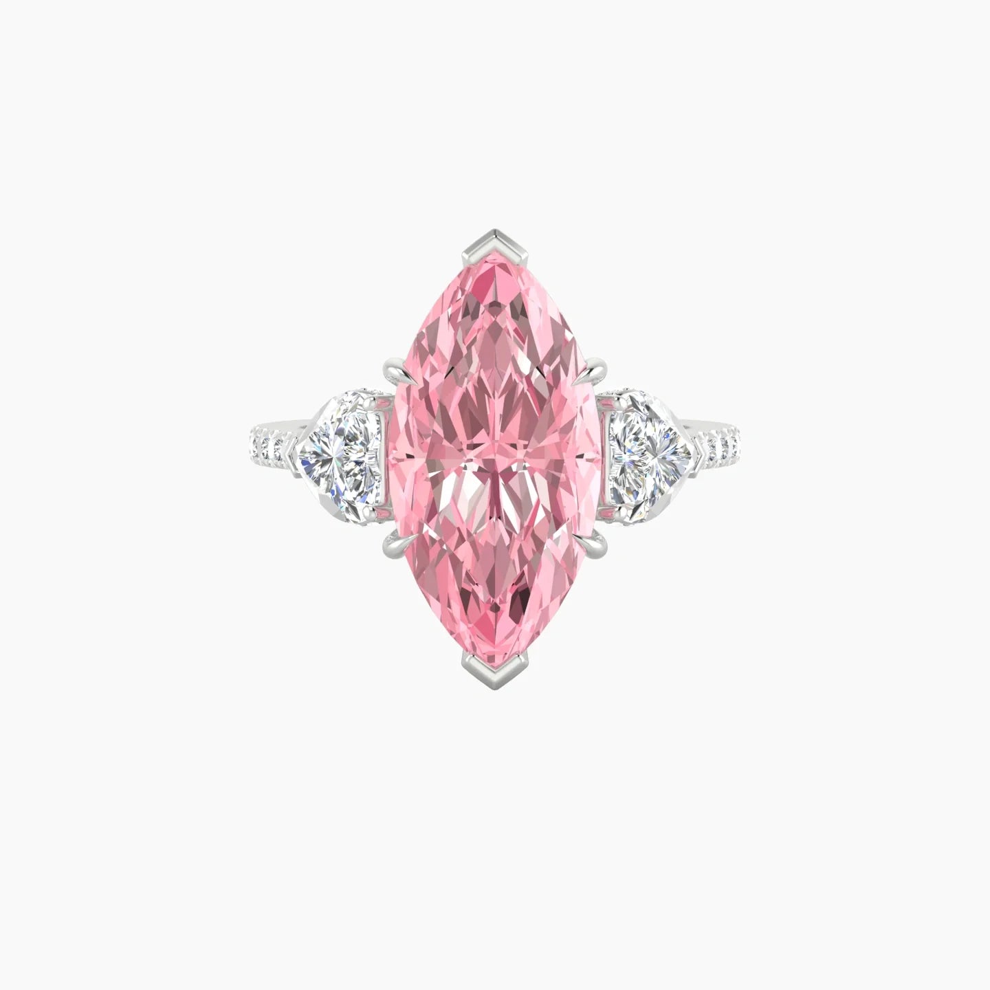 Heart Trilogy with Straight Shank | 18k White Gold 5 ct Marquise Cut Ring