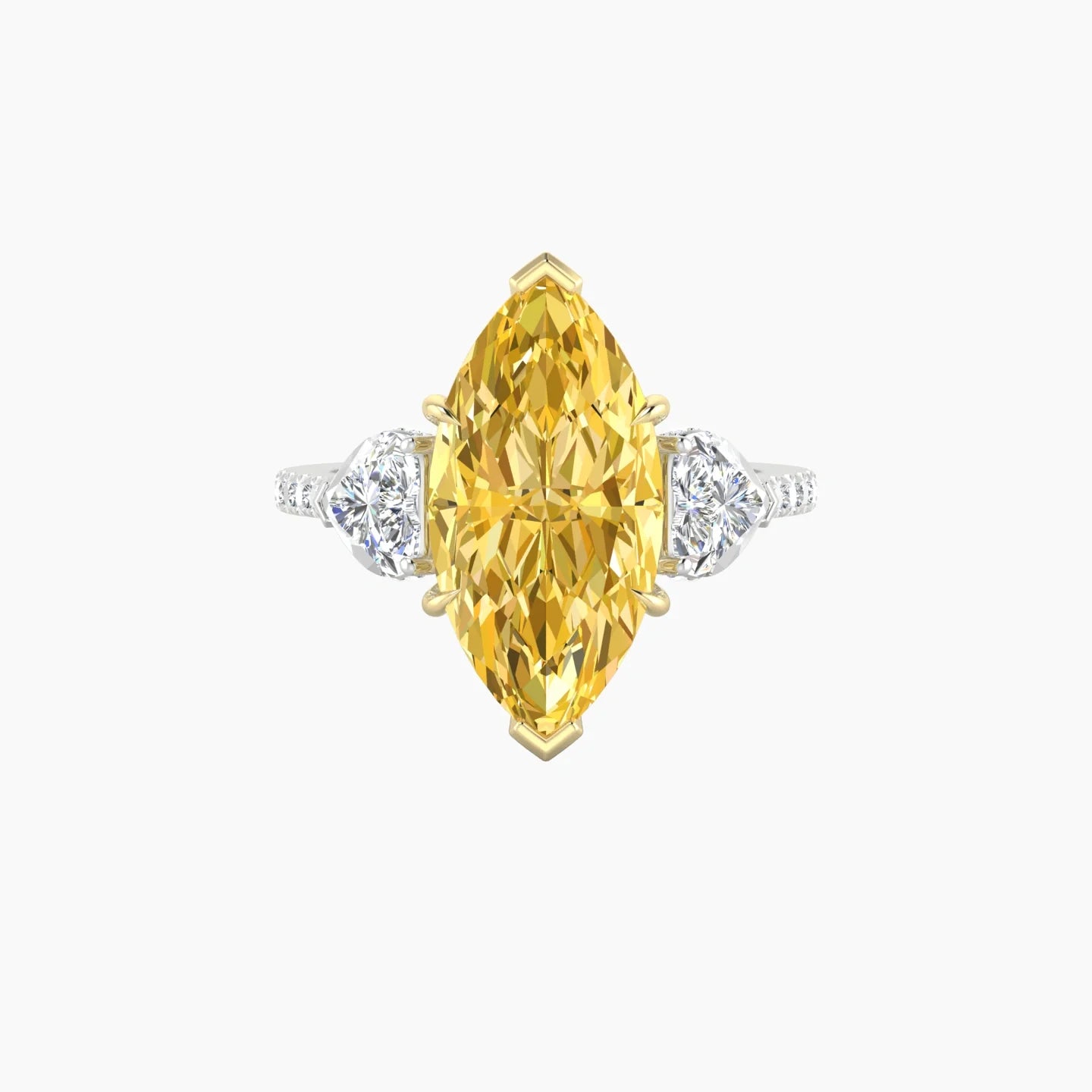 Heart Trilogy with Straight Shank | 18k White & Yellow Gold 5 ct Marquise Cut Ring