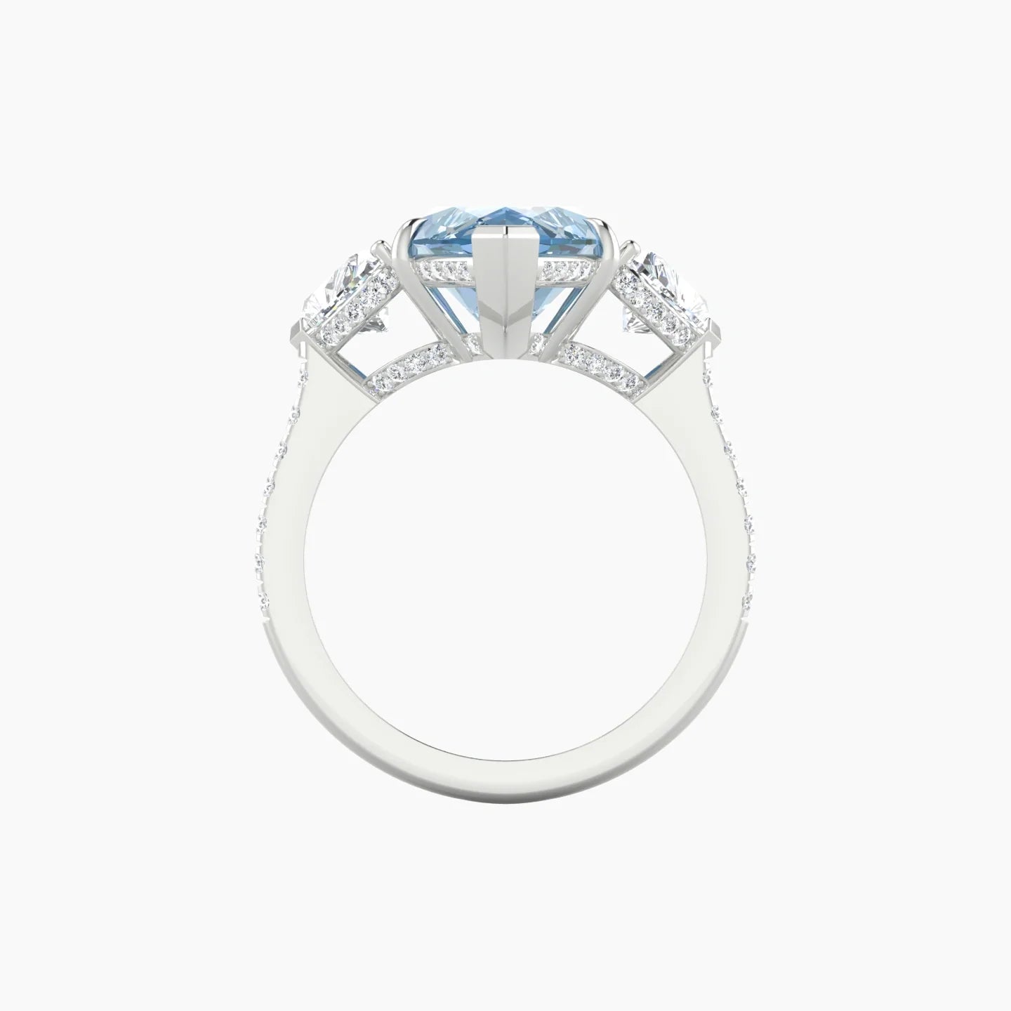 Intricate Heart Trilogy with Straight Shank | 18k White Gold 5 ct Marquise Blue Lab Diamond Ring