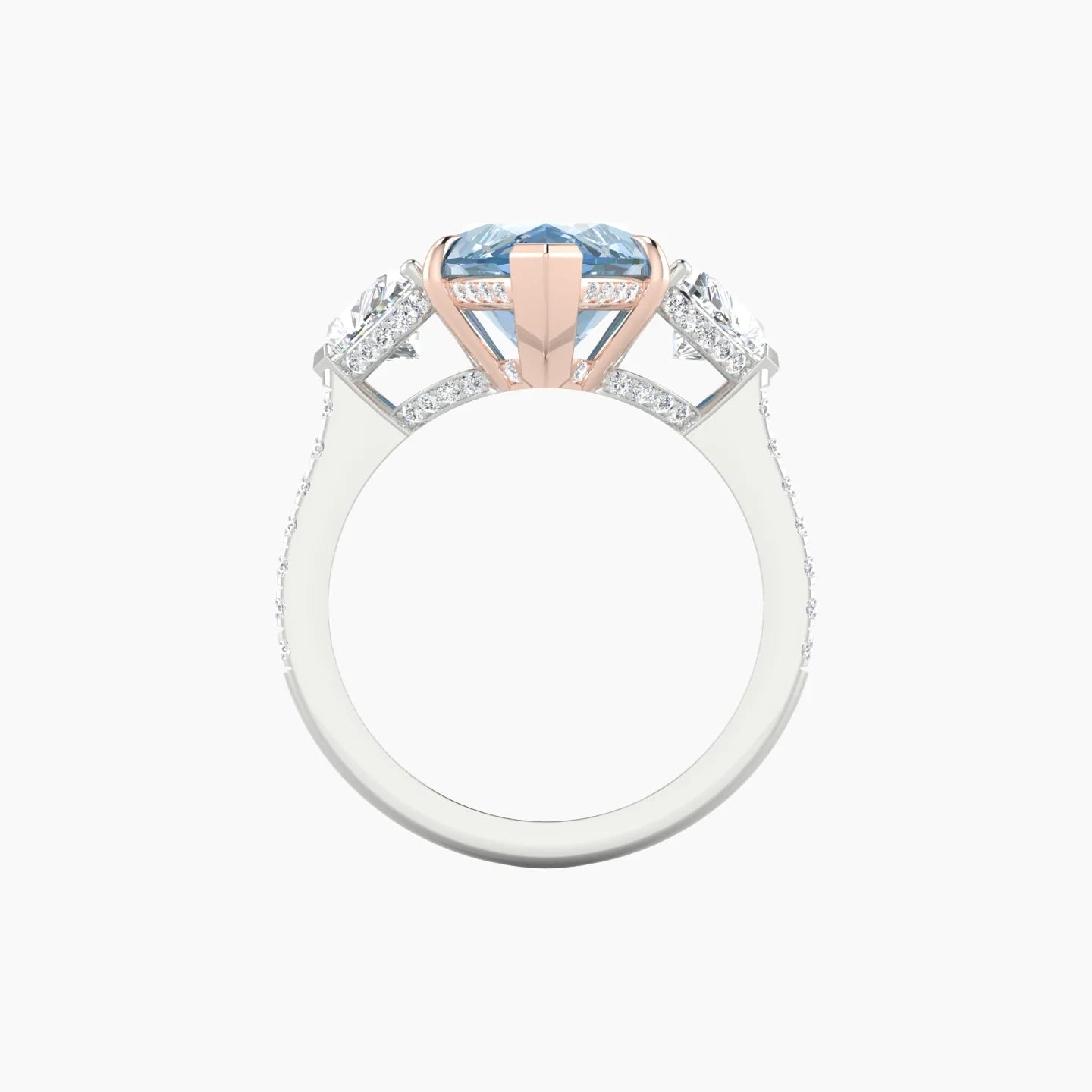 Intricate Heart Trilogy with Straight Shank | 18k White & Rose Gold 5 ct Marquise Blue Lab Diamond Ring