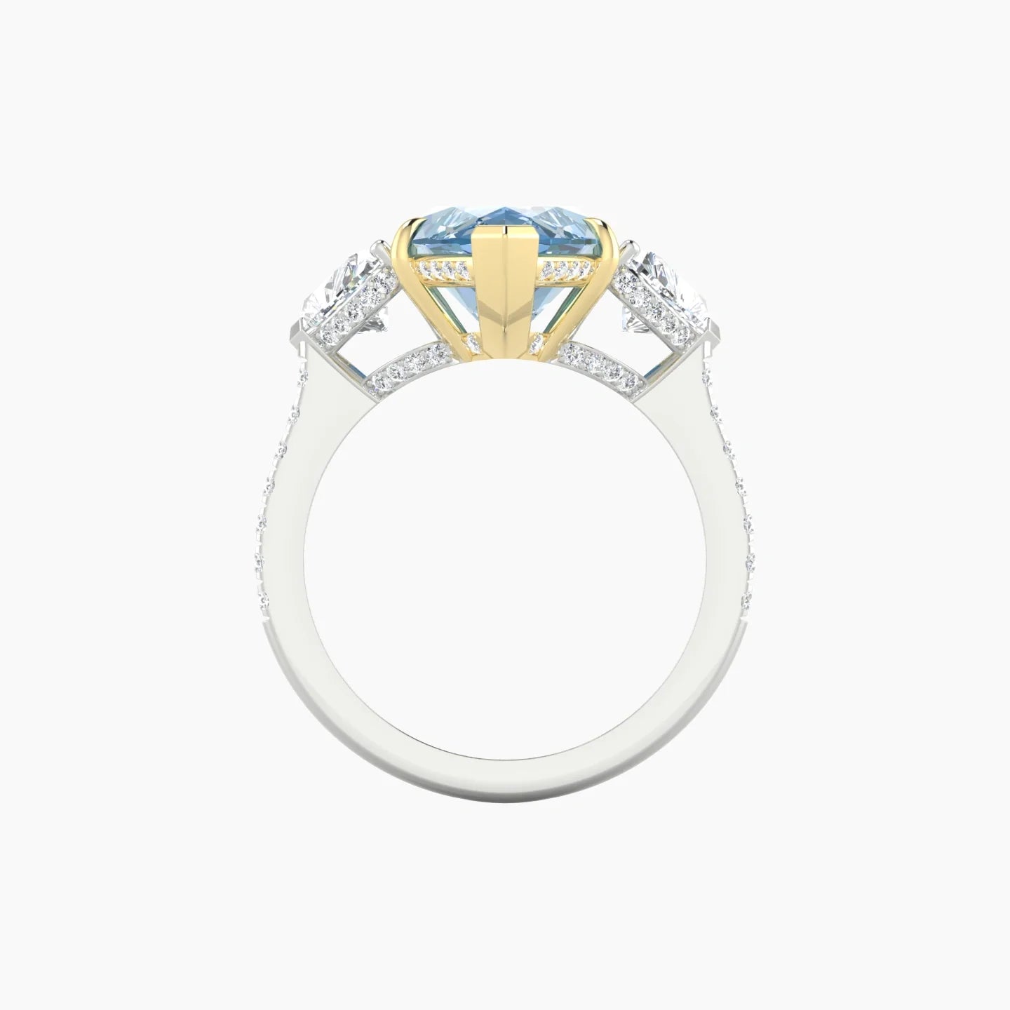 Intricate Heart Trilogy with Straight Shank | 18k White & Yellow Gold 5 ct Marquise Blue Lab Diamond Ring