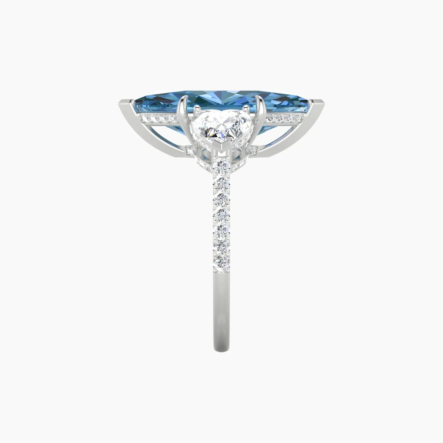 Intricate Heart Trilogy with Straight Shank | 18k White Gold 5 ct Marquise Blue Lab Diamond Ring