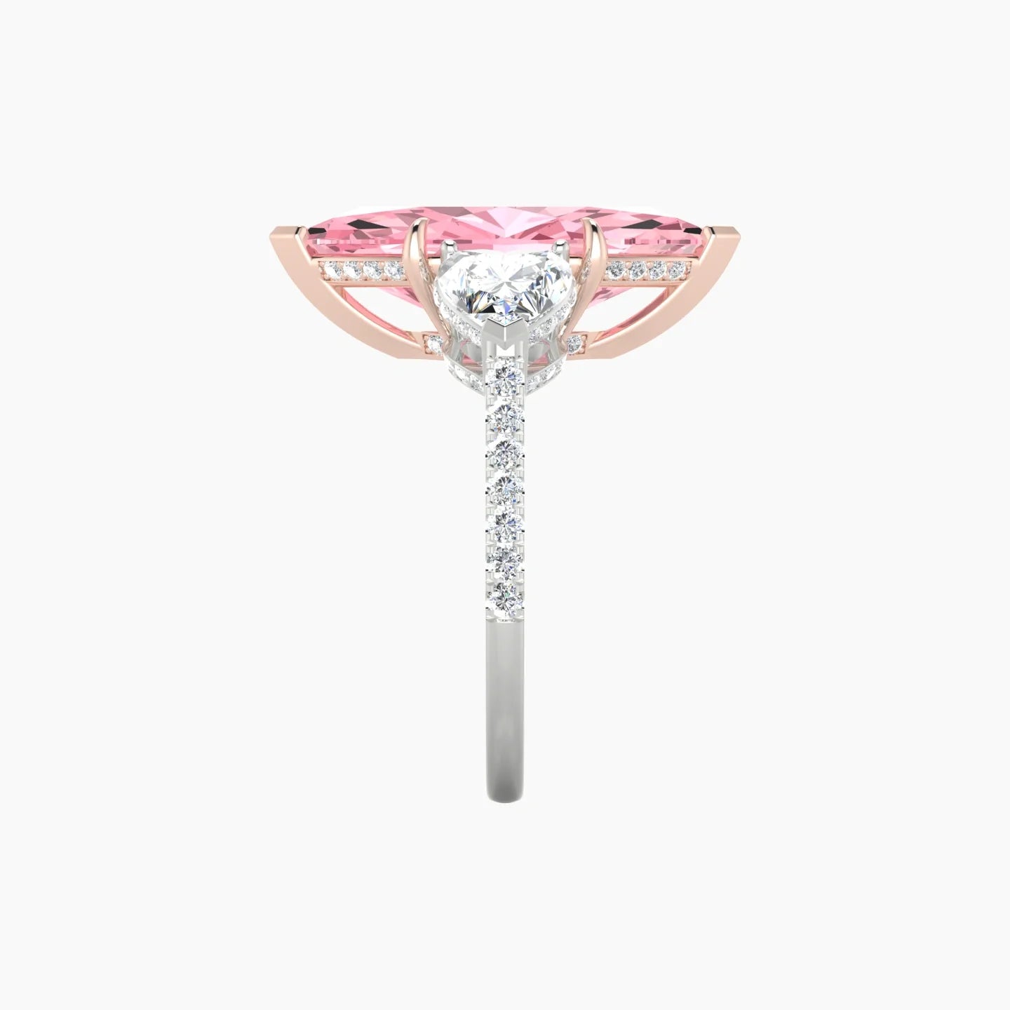 Heart Trilogy with Straight Shank | 18k White & Rose Gold 5 ct Marquise Cut Ring