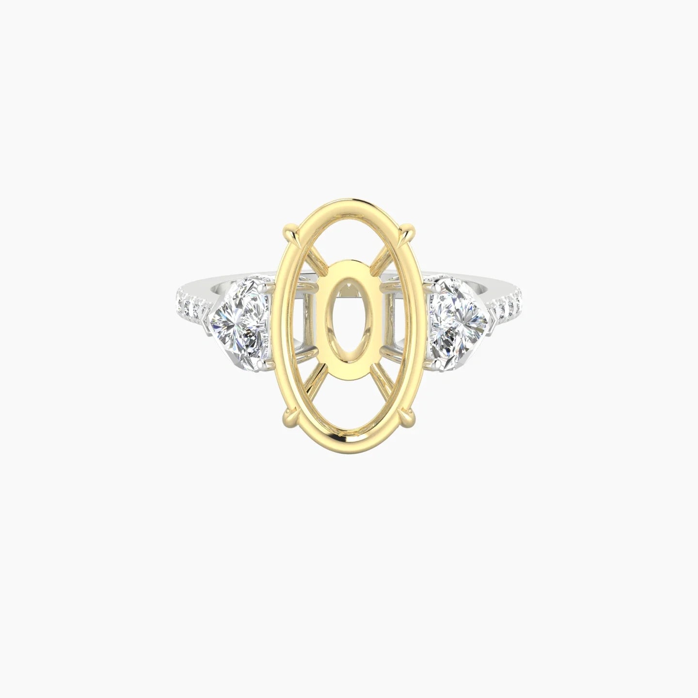 Heart Trilogy with Straight Shank | 18k White & Yellow Gold 5-7.99 ct Oval Cut Ring Setting
