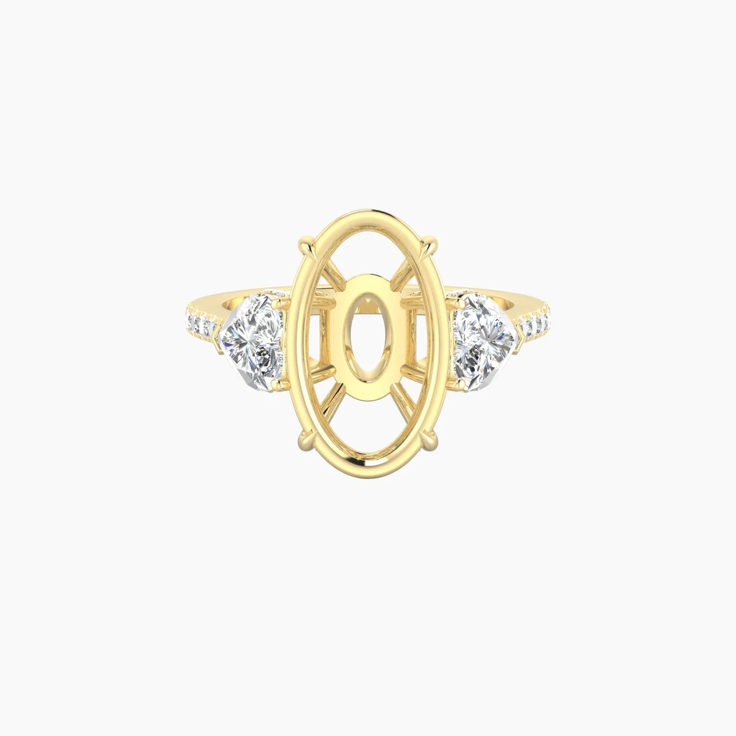 Heart Trilogy with Straight Shank | 18k Yellow Gold 5-7.99 ct Oval Cut Ring Setting
