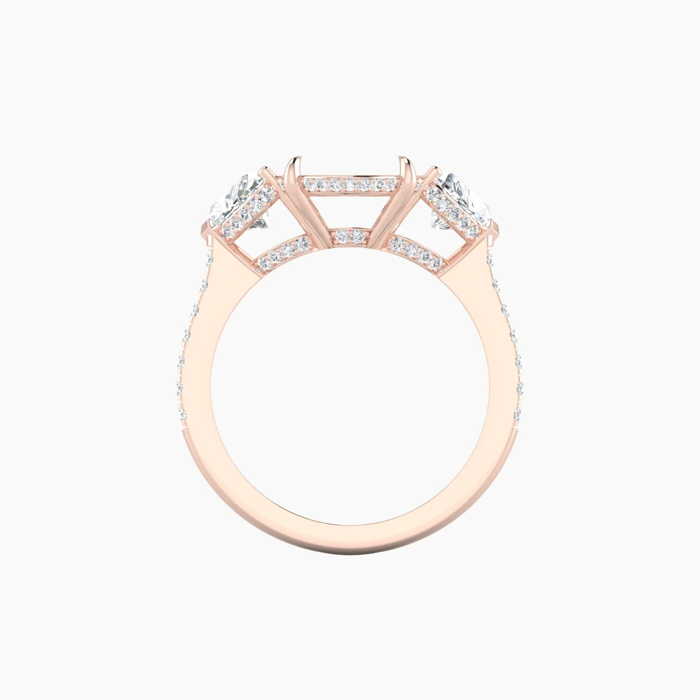 Heart Trilogy with Straight Shank | 18k Rose Gold 5-7.99 ct Oval Cut Ring Setting